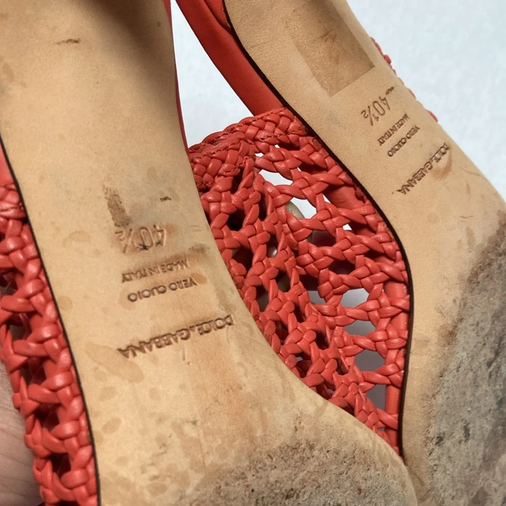 Dolce Gabbana coral basket leather weave kitten heels 40.5 9.5 10 - Picture 6 of 6